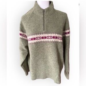Woolrich Lambs Wool Willow Green Fair Isle Quarter Zip Sweater Size XL Gorpcore